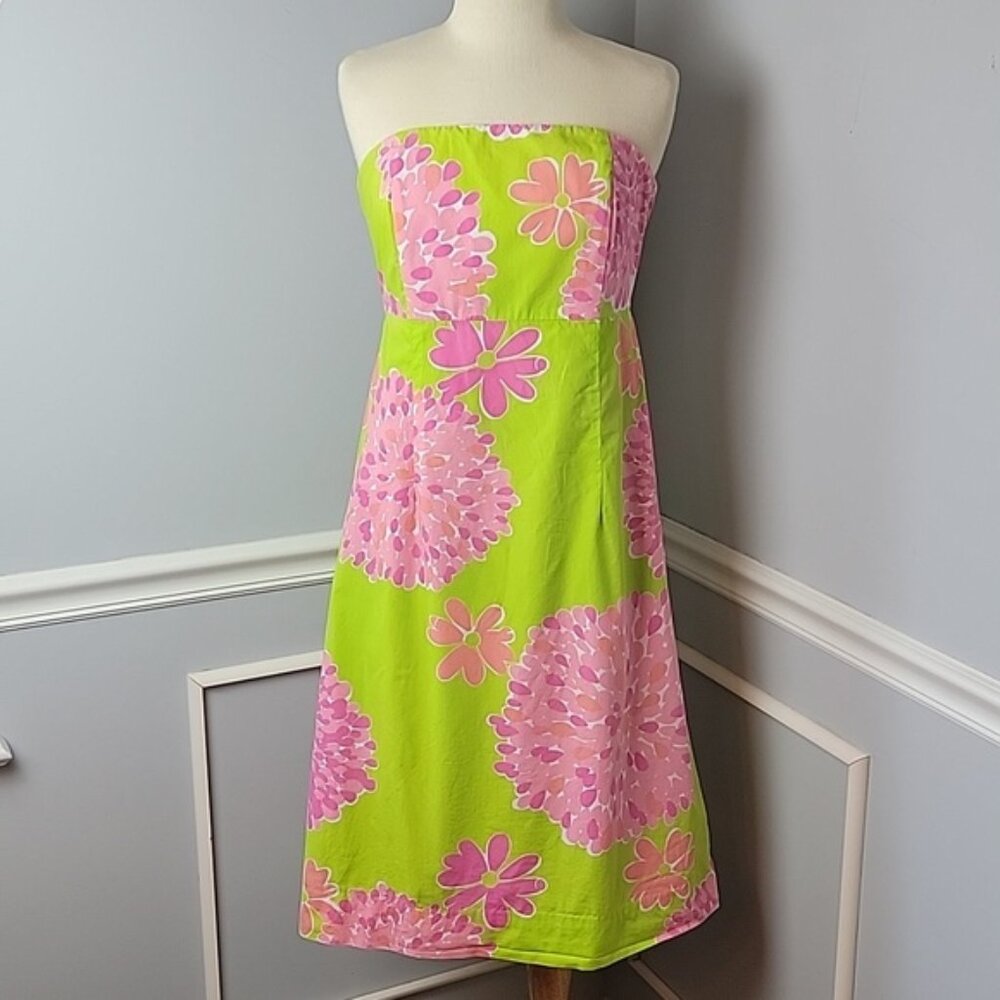 LILLY PULITZER VTG Sabrina Bonbon Floral Boho Preppy Strapless Tie Back Dress 10 - Picture 1 of 8